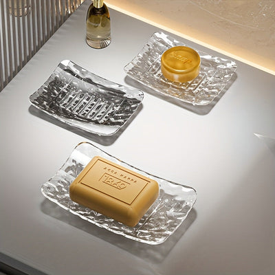 Jabonera Individual con Tira de Drenaje, Almacenamiento Multifuncional para Escritorio, Pequeño Estante de Almacenamiento - Ahorra Espacio - Perfecto para Baño y Cocina, Material PET Duradero, Diseño Creativo de Onda de Agua