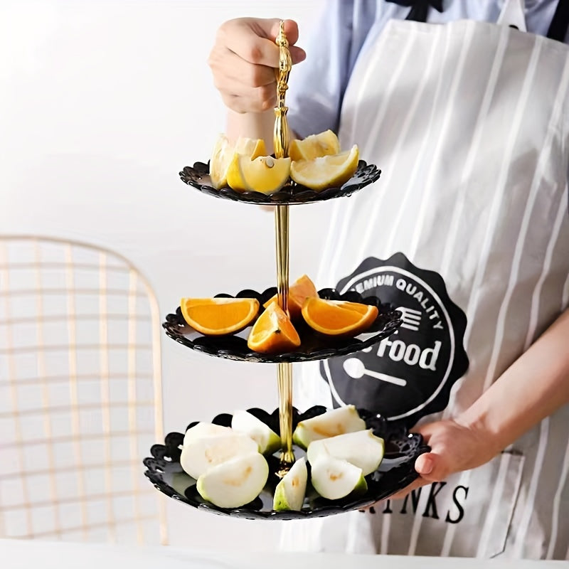 Soporte de pastel redondo de 3 niveles con asas doradas - Soporte de postre duradero de polipropileno para pasteles, cupcakes y pasteles - Ideal para fiestas, cumpleaños, duchas y decoración de mesa elegante, suministros para decoración de pasteles
