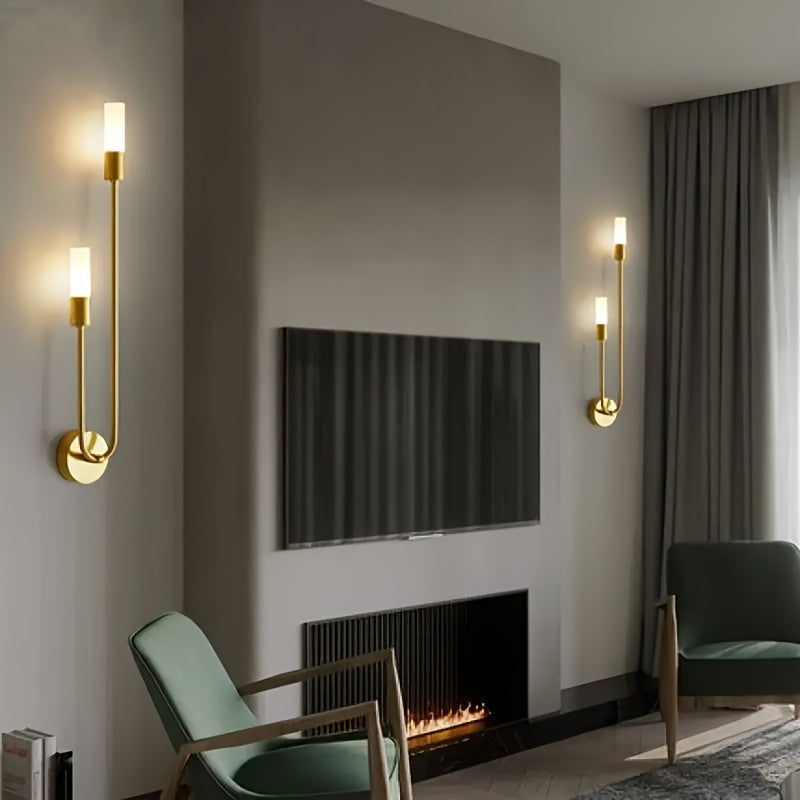 2 piezas de modernos y minimalistas soportes de pared - Diseños elegantes de metal negro y dorado, fuente de luz G9, cableados, perfectos para decoración de sala de estar, dormitorio y pasillo, excluye bombillas, luces de decoración de pared | Soportes d