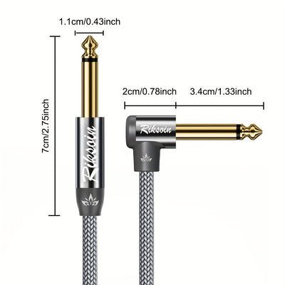 Cable de Instrumento Audio Riksoin, Compatible con Guitarra Eléctrica, Bajo, Batería, Pedales, Amplificadores, Preamps, Mezcladoras, Afinadores, Altavoces, Acústico, Cable Recto a Ángulo Derecho de 1/4 pulgada
