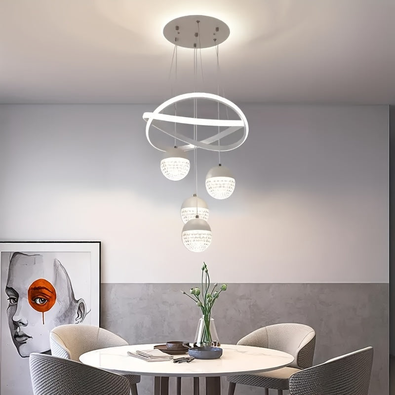 Modernos y Simples Candelabro de Restaurante con LED Tres Colores Regulables para Dormitorio, Sala de Estar y Pasillo - Luz de Techo Colgante con Cuerpo de Lámpara Metálica y Placa Superior Luminosa en Tres Colores Disponibles - Control por Interruptor N