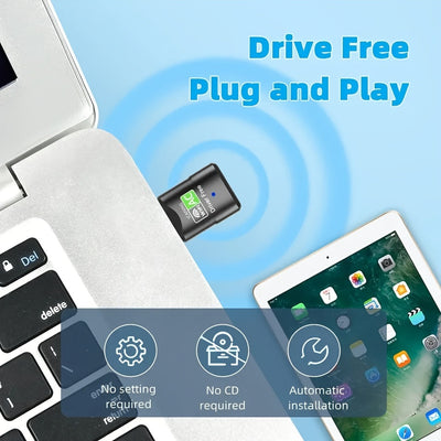 Adaptador WiFi USB MCPIWOHY, 5G Dual Band 600m, sin controlador, receptor de red inalámbrica para escritorio, conectividad USB, modo de alimentación sin carga, no requiere batería, accesorio de red | Negro elegante | Pantalla vibrante, herramienta de red