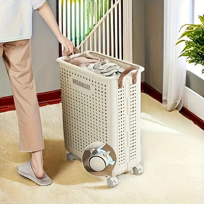 1pc Cesta de Almacenamiento Plegable Grande con Ruedas - Organizador Colapsable con Asas, Diseño Ahorrador de Espacio, Portátil para Armario, Baño, Cocina, Lavandería y Spa - Ideal para Hogar, Oficina o Hotel, Material Plástico Duradero