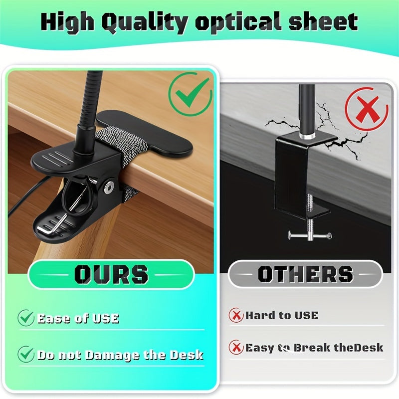 Lámpara de escritorio con lupa para estudio de tatuajes LYYKLLY, luz LED con cambio de color y brillo ajustable, protección para los ojos con abrazadera para leer, oficina, trabajo cercano, lámpara de escritorio de metal alimentada por USB para artista d