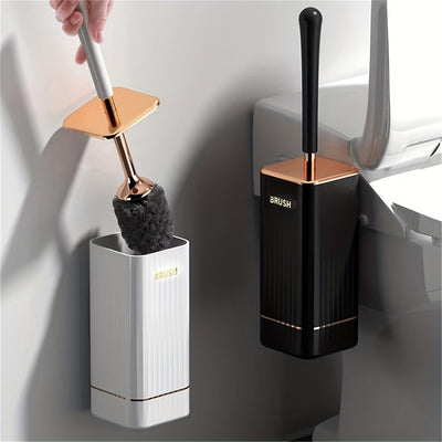 1 Unidad, Cepillo De Baño Montado En La Pared, Con Soporte, Cepillo De Baño De Mango Largo Para El Hogar, Con Base, Cepillo De Limpieza De Inodoro Sin Rincones Muertos, Accesorios De Baño, Herramientas De Baño