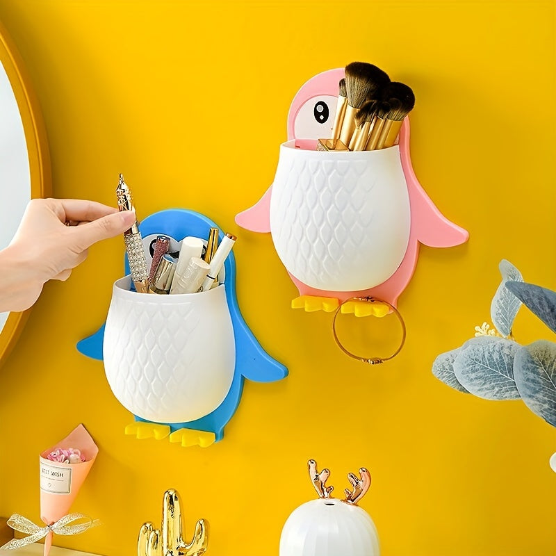 Estante De Almacenamiento De Pingüino, Caja De Almacenaje Para Maquillaje, Cepillo De Dientes Para Dormitorio, Baño, Acabado De Cabecera, Estante De Almacenamiento Montado En La Pared, Esencial Para El Hogar, 1 Ud.