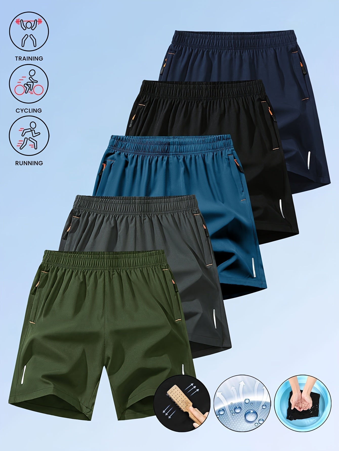 1 par de shorts deportivos para hombre OBM Larsen de secado rápido con bolsillos con cierre, transpirables, ligeros, para playa, gimnasio, running y entrenamiento, con cordón ajustable, varios colores, para deportes y actividades al aire libre