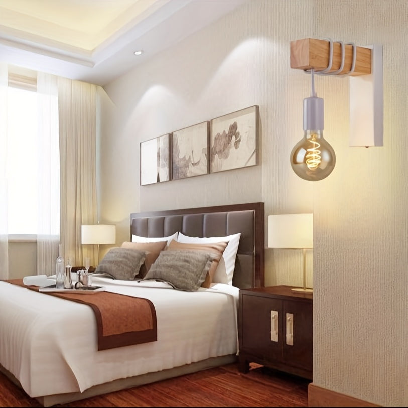 Linterna de Pared Creativa de Madera para Arte, Lámpara de Noche Sencilla y Retro para Dormitorio de Hotel, Pasillo o Escalera del Salón (Bombilla no Incluida)