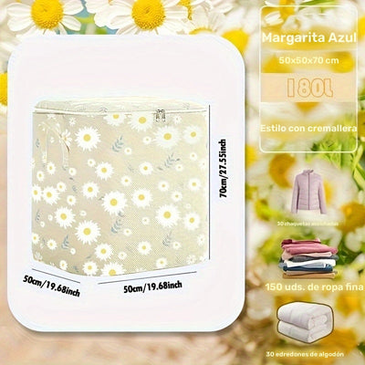 1pc Bolsa de almacenamiento de gran capacidad para ropa y edredones - Ultra gruesa, duradera no tejida organizador con patrón floral, ideal para mudanzas y embalaje, organizador de almacenamiento de ropa