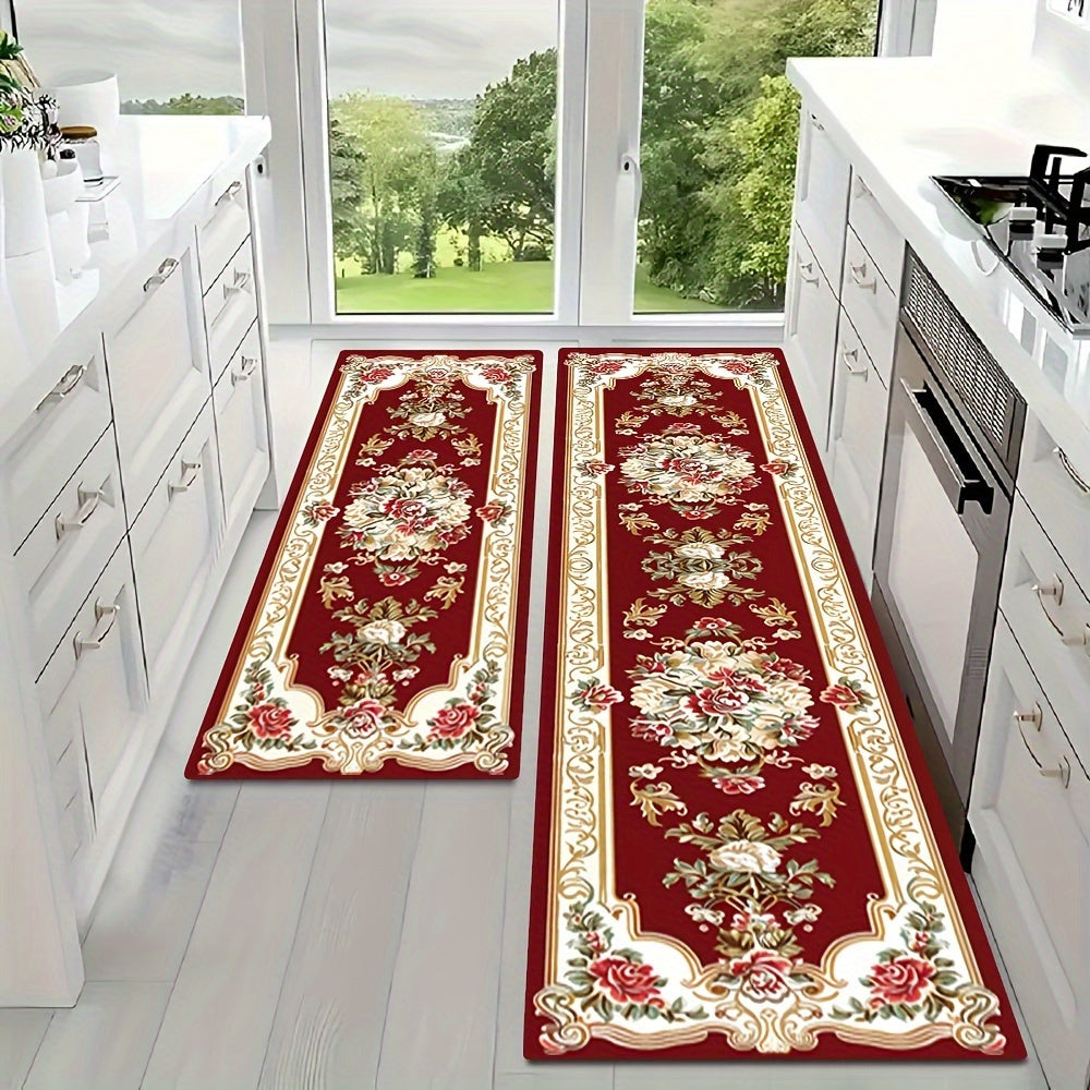 Tapetes Largos de Terciopelo Dorado con Diamantes Estampados en Rojo al Estilo Europeo Vintage, Alfombras de Pasillo para Villas Nórdicas de Lujo, Suave Tapete para Lavandería, Alta Calidad Adecuadas para la Decoración de Pasillos de Hoteles