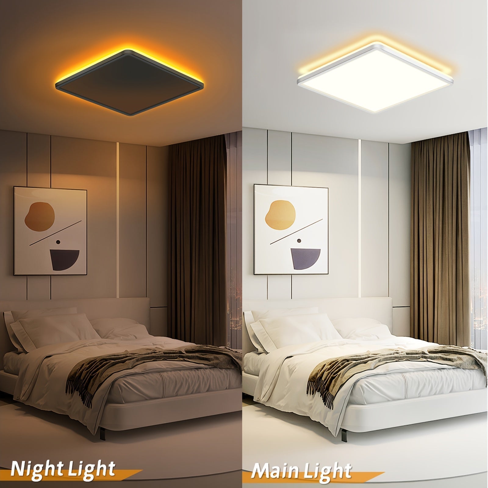 1 lámpara LED moderna para techo con luz nocturna, 30.48 cm, CCT seleccionable, 24W, 3000K/4000K/6500K, empotrable con borde iluminado, acabado en metal pulido, control remoto, temporizador, semiempotrada, pantalla de plástico, para cocina, dormitorio, c