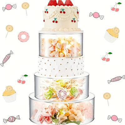 1pieza Soporte de pastel de acrílico transparente de 3 niveles - Rellenable, Soporte decorativo de pastel para cumpleaños, bodas y fiestas - Seguro para alimentos, No necesita luces, Perfecto para exhibir postres, Soporte de pastel para fiestas | Soporte