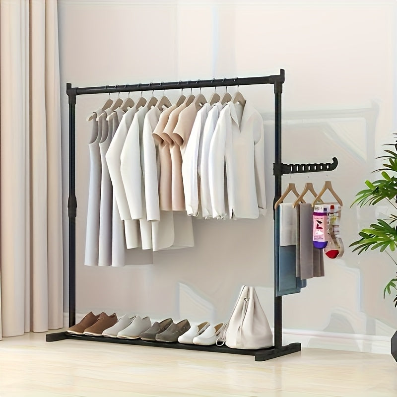 Perchero de Hierro con Ruedas - Organizador Portátil Multiusos para Dormitorio y Residencia, Alta Capacidad de Carga, Diseño Ahorrador de Espacio con Ganchos y Estantes, Expositor Minimalista | Soporte Versátil para 25 Prendas, Secado de Ropa