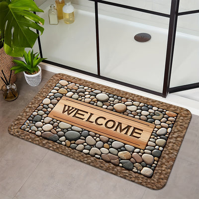 Tapete de bienvenida con diseño de piedra – Antideslizante, lavable, decoración rústica para entrada de casa, material de poliéster, fácil de limpiar, tapete para puerta principal