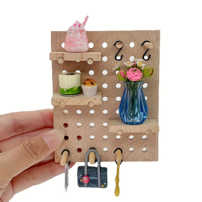 1 Juego de Casa de Muñecas Simulación Mini Estante de Almacenamiento Tablero de Madera con Agujeros para Colgar Modelo