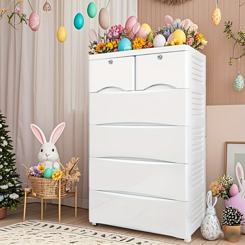 Armario de Almacenamiento Blanco de 58cm con 5 Niveles y Ruedas, Gran Capacidad Bloqueable, Organizador Antipolvo & Plástico para Hogar, Dormitorio, Baño, Cocina - Fácil Montaje, Armario de Baño, Diseño Moderno de Cajones, Muebles de Fácil Ensamblaje