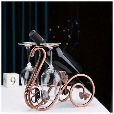 Soporte de Vino Metálico Vintage para Vasos Altos - Elegante Portabotellas Doble con Diseño Robusto de 4 Patas, Decoración para Cocina y Comedor, Regalo de San Valentín