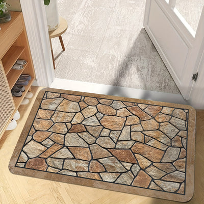 Tapete de área con patrón de piedra rústica - Rectangular, antideslizante, lavable en máquina, tapete de poliéster para el hogar, baño y decoración de granja, baño