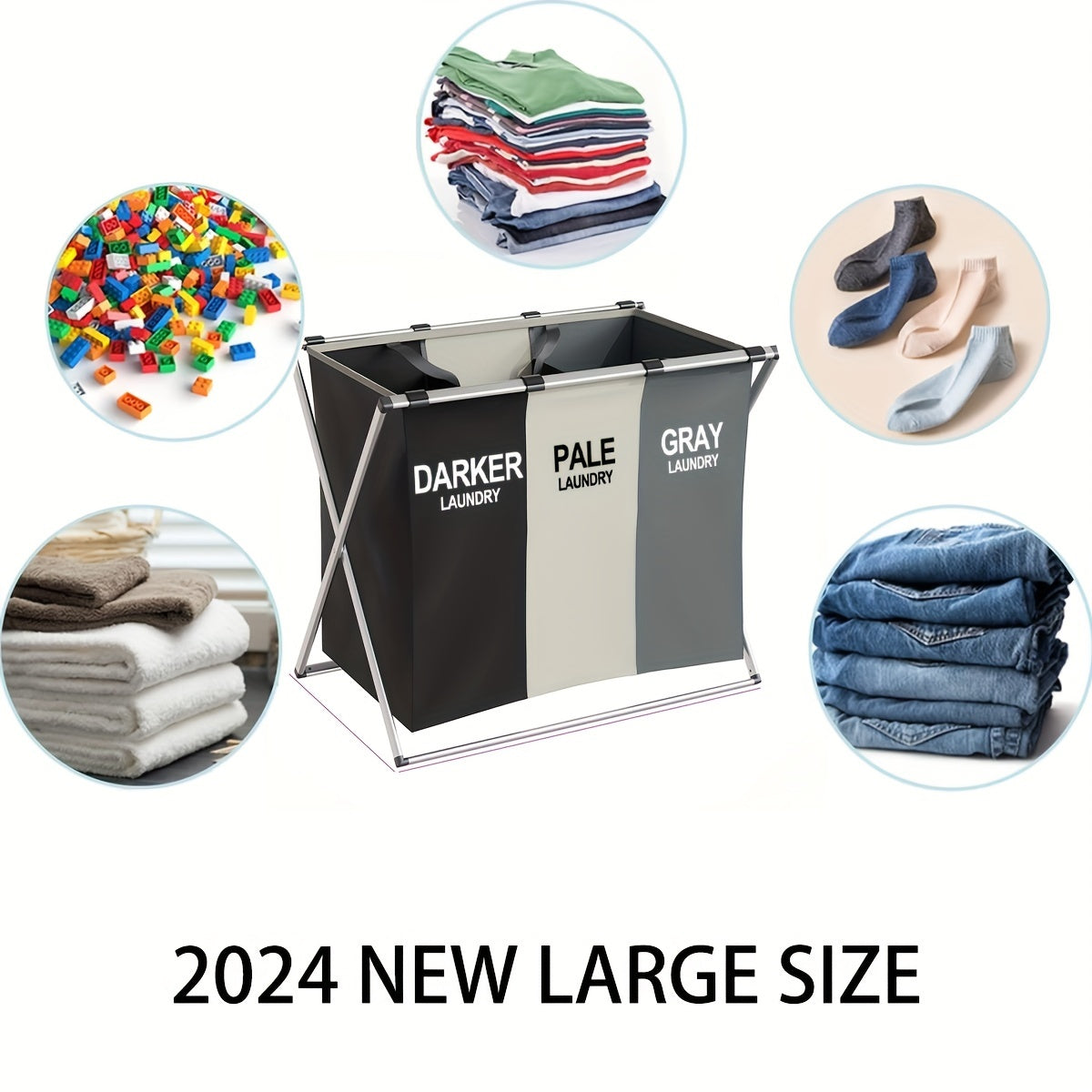 Organizador de Lavandería Plegable Resistente - Cesto de Ropa con 3 Secciones y Marco de Aluminio, Ahorro de Espacio para el Cuarto de Baño o Dormitorio, Gran Capacidad, Diseño Minimalista, Tela Duradera, Construcción Ligera, Solución Elegante para Espac