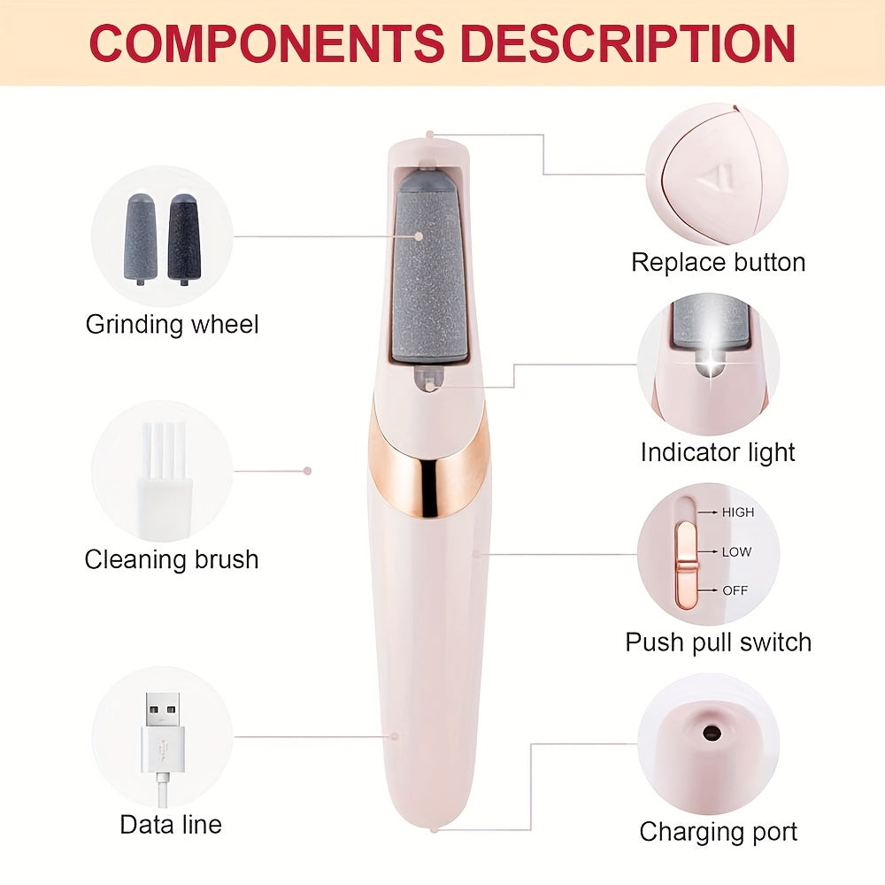 Eliminador Eléctrico de Pies, Herramienta Profesional Recargable y Portátil para Pedicura, Kit de Lima Electrónica para Pies Suaves y Lisos - Regalo Ideal para Pies Duros, Agrietados y Secos en Color Beige Claro