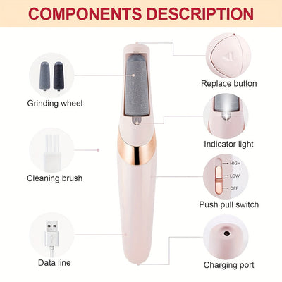 Eliminador Eléctrico de Pies, Herramienta Profesional Recargable y Portátil para Pedicura, Kit de Lima Electrónica para Pies Suaves y Lisos - Regalo Ideal para Pies Duros, Agrietados y Secos en Color Beige Claro