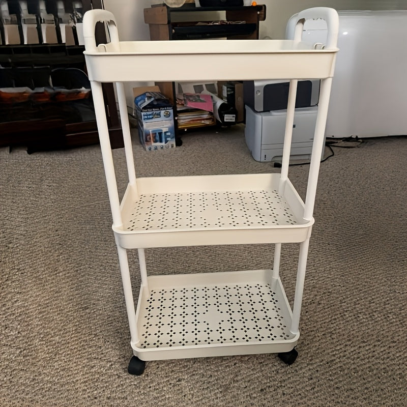 Carro de Almacenamiento Rodante Resistente - Organizador Móvil de 3 Niveles con Ruedas, Unidad de Estantería Ahorradora de Espacio para Cocina, Baño, Dormitorio y Oficina - Ruedas Fáciles de Desplazar, Construcción en Plástico Robusto - Solución de Almac