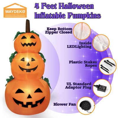 1pc, Calabazas inflables de Halloween de 3 pisos con luces integradas, decoración de escena, decoración de habitación, decoración de hogar, decoración de fiesta de vacaciones, decoración de Halloween IPX4 a prueba de agua