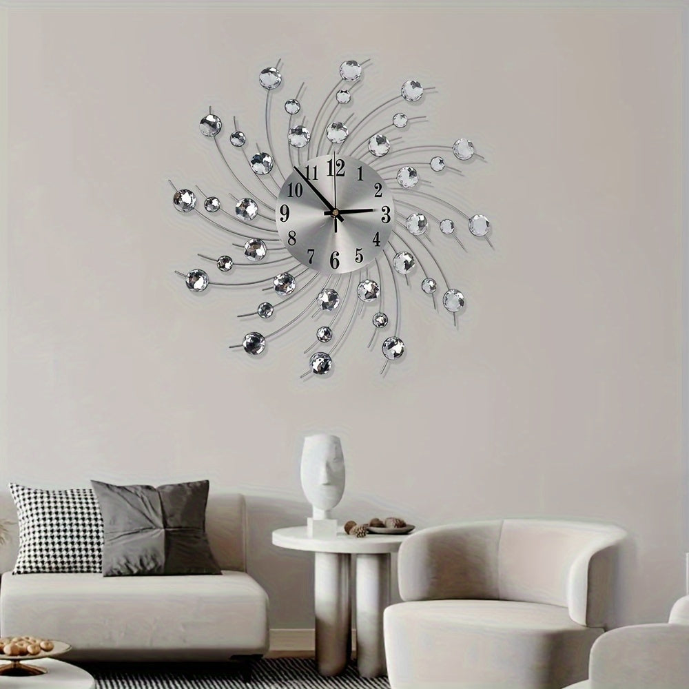 1pc Reloj de Pared Silencioso - Decorativo con Cuentas de Cristal al Estilo Europeo
