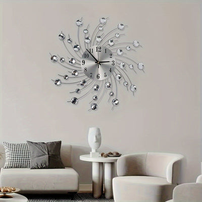 1pc Reloj de Pared Silencioso - Decorativo con Cuentas de Cristal al Estilo Europeo