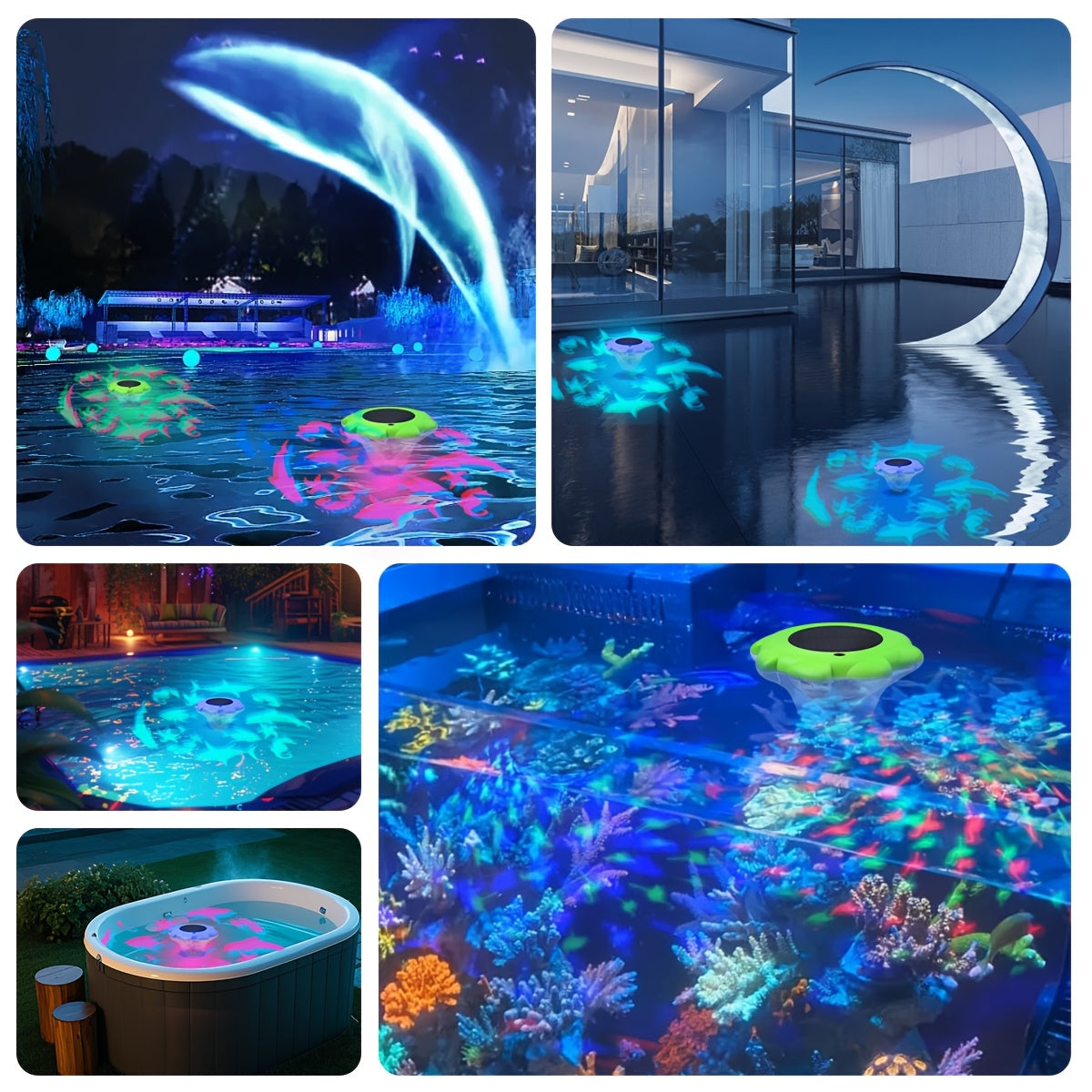 1 pieza de luz de piscina flotante alimentada por energía solar LED que cambia de color, lámpara de fuente para baño, piscina, estanque, fuente, decoración de césped de jardín IP68.
