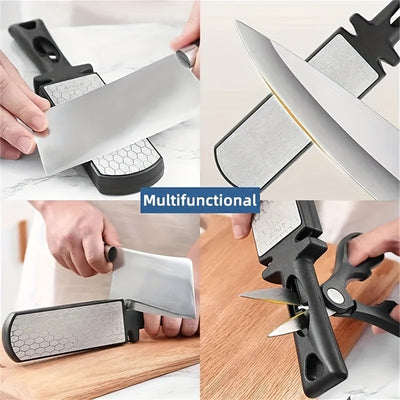 Afilar Cuchillos Manual 5-en-1 de 1 pieza con Piedra de Afilar de Doble Cara de Diamante y Cerámica Grano 400/1000 - Afilador Multicuchillas de Acero al Tungsteno para Cuchillos de Cocina, Tijeras, Cortadores - Diseño Portátil No Eléctrico para Uso Domés