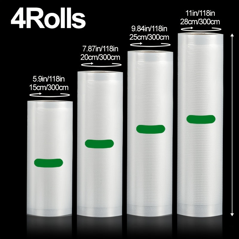AGASHE 4 rollos de sellador de vacío de diferentes tamaños - Diseñados para un almacenamiento eficiente de alimentos y frescura - Ideales para empaquetar carnes frescas, mariscos, frutas y productos secos - Compatibles con la mayoría de los selladores de