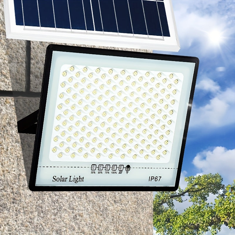 Lámpara LED solar, 1 unidad - Ultrabrillante, luz para interior/exterior con control remoto, pantalla de plástico y vidrio resistente, ideal para iluminación de hogar, patio o jardín, luces solares para exteriores, diseño moderno, acabado pulido