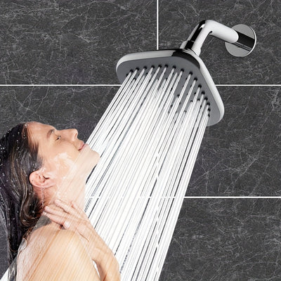 1 unidad de cabezal de ducha universal, material nuevo, ABS grueso, 4 pulgadas (aproximadamente 9.5 cm), cabezal de ducha tipo lluvia, flujo alto, diseño cuadrado, función de salida única reforzada, ideal para duchas empotradas, acabado pulido, cromado