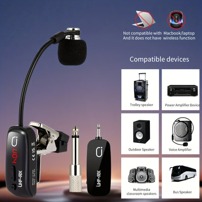 JYX Brand, Micrófono sin varillas U-260 para Saxofón y Trompeta, Sistema de Transmisor y Receptor Recargable con Alcance de 48.77 Metros, Plug-and-Play, Apto para Trompeta, Trompa, Violonchelo, Incluye Estuche de Almacenamiento,
