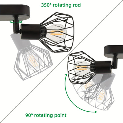 Foco de techo con 3 bombillas, lámpara de techo negra vintage E14 giratoria, lámpara de techo negra con base rectangular, lámpara de techo LED, lámpara para sala o habitación juvenil (bombillas no incluidas)