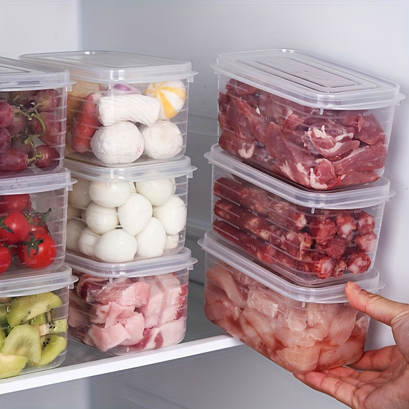 8 piezas de recipientes transparentes para almacenar alimentos de 750 ml con marcas de medición, tapas, apilables, reutilizables, ideales para granos, carne, frutas y verduras, juego de organización y almacenamiento para cocina
