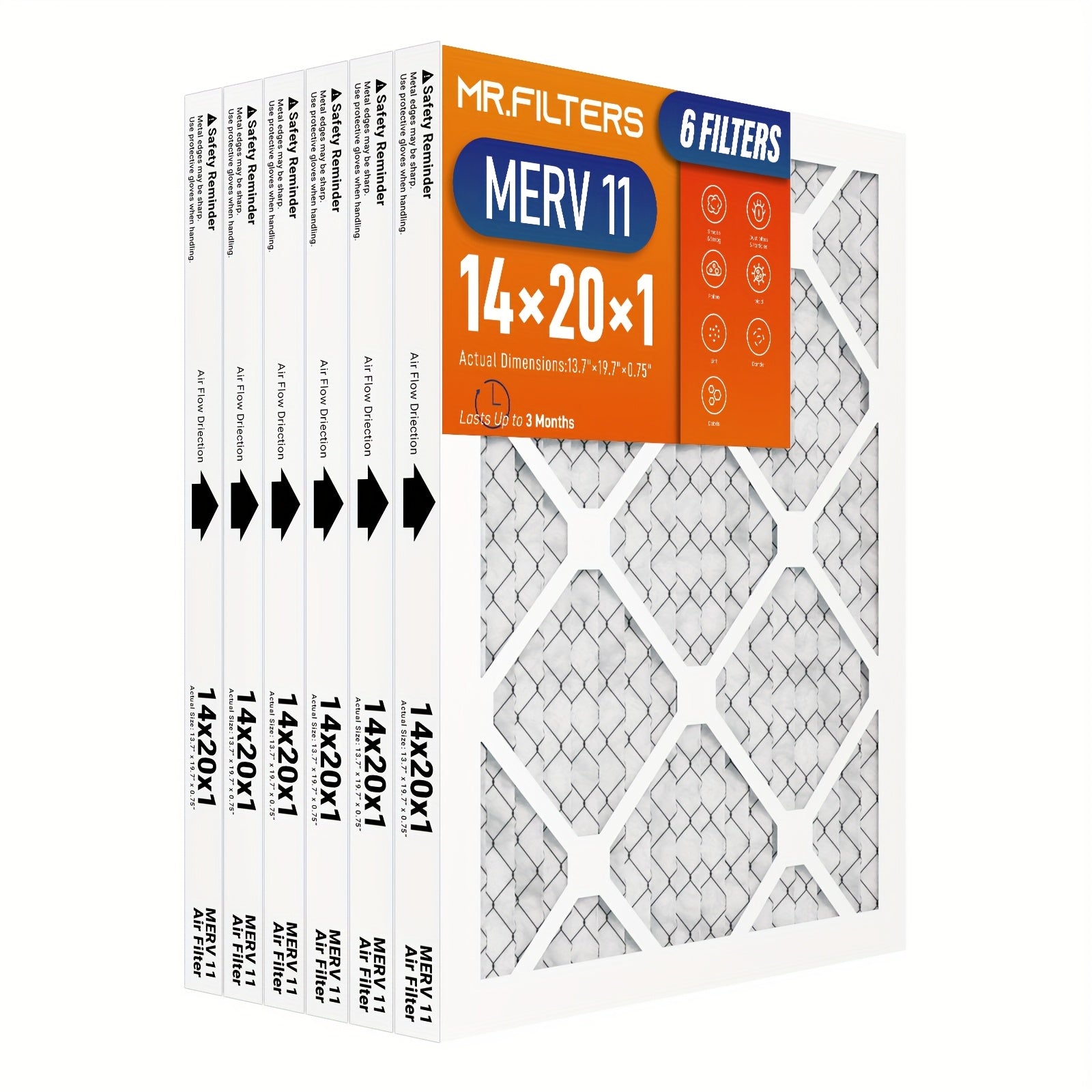 Filtros de aire Mr.Filters 14x20x1 (paquete de 6) - Filtros plisados de alta eficiencia para HVAC y hornos con metal y PET - Filtro de horno compatible, captura polvo y polen, opciones MERV 8, MERV 11