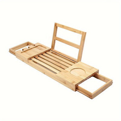 Bandeja de Bañera de Bambú Versátil - Estante Expandible para Vino, Snacks y Toallas | Organizador de Baño Sin Metal, Bandeja, Estante de Almacenamiento
