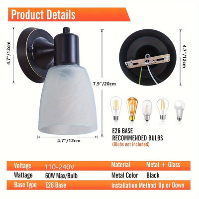 Lámpara de pared moderna para granja con interruptor giratorio - Acabado de níquel cepillado, montaje semienterrado, metal ligero y duradero, ideal para decoración de baño, dormitorio o sala de estar, luz de pared para baño, luz de pared rústica, ilumina