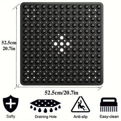 Alfombrilla de Baño Cuadrada de 1 pieza, Antideslizante con Orificio de Drenaje y Ventosas de Gran Capacidad de Absorción, Fácil de Limpiar, Lavable en Máquina, 53.34x53.34cm, Alfombra para Ducha, Alfombra para Bañera, Decoración del Hogar