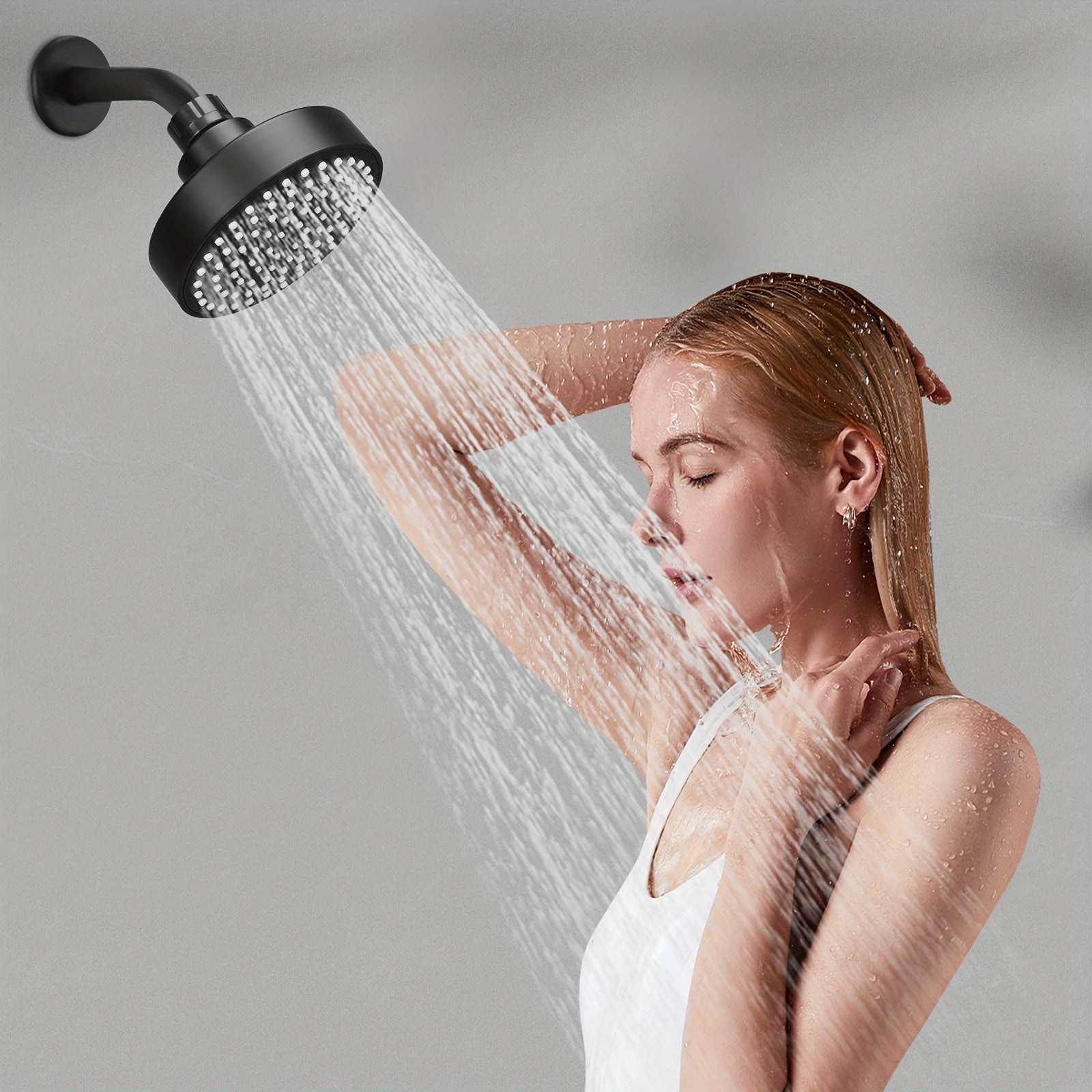 1 cabezal de ducha redondo para montar en la pared - Rociado tipo lluvia de alta presión, fácil instalación con boquillas de goma suave para evitar obstrucciones, suave con el cabello y color beige claro, accesorio esencial para el baño para una experien