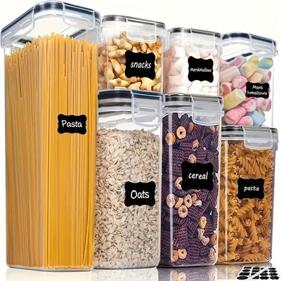 Juego de 7 Contenedores Herméticos para Almacenamiento de Alimentos Libres de BPA con Tapas - Tarros de Plástico PP para Harina, Azúcar y Cereales - Incluye Etiquetas, Ideal para Conservación de Alimentos