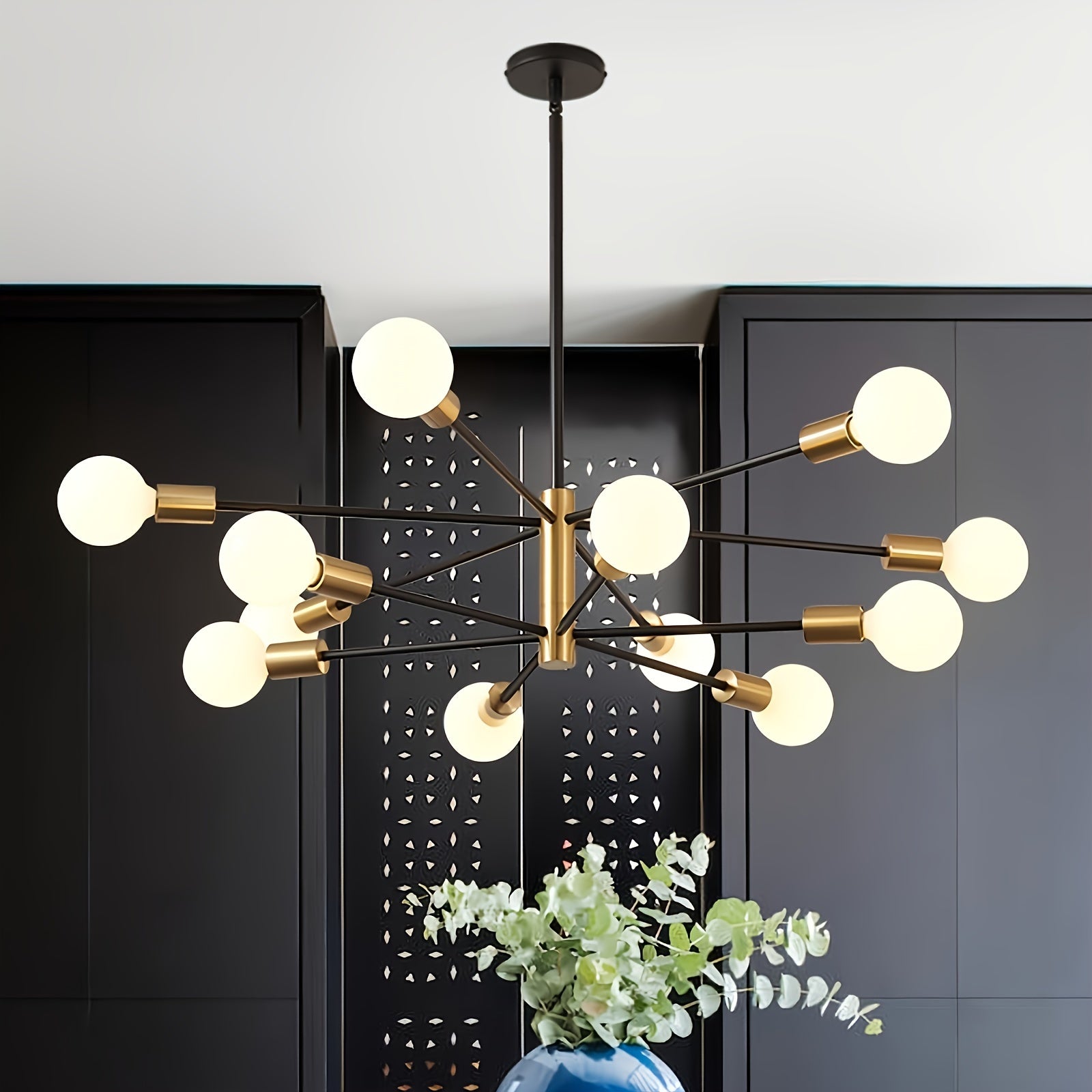 1pc Lámpara Colgante de Estilo Antiguo con Iluminación Incorporada, Lujo Sencillo en Hierro y Arte, Luz para Área, 12 Bombillas E26/E27, Sin Bombilla, Apto para Salón, Comedor, Dormitorio o Balcón Rústico