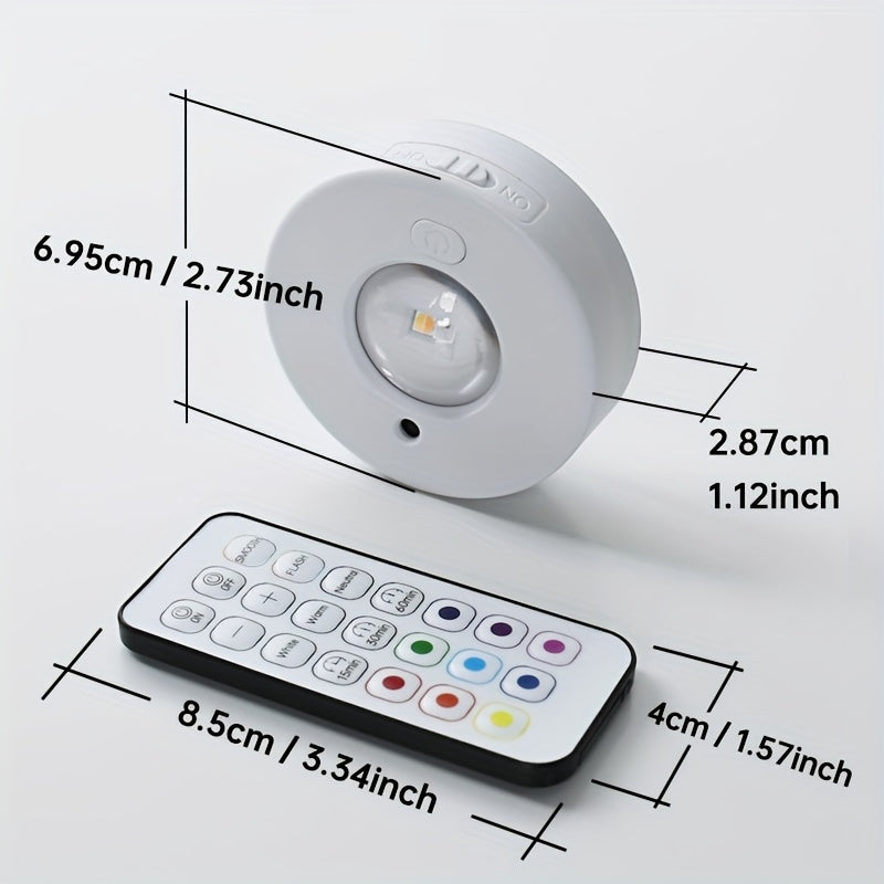 3 luces LED magnéticas recargables RGB para gabinetes con control remoto IR - 12 modos de cambio de color, regulables, batería de 500mAh, iluminación tipo puck para cocina, clóset, escaleras (recargable USB-C, sin necesidad de enchufe), decoración de luz