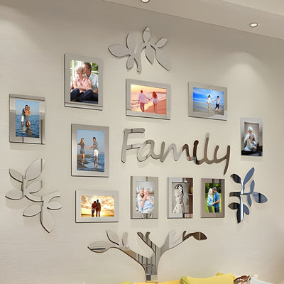 1 Juego de Decoración de Árbol Genealógico de Familia, Pegatina de Espejo de Acople DIY, Collage de Marco de Imagen, Decoración del Hogar, Adecuado para Sala de Estar, Dormitorio, Comedor, Oficina, Regalo para Nueva Casa, Grande 47x47 pulgadas