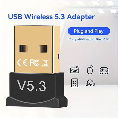 Adaptador sin varillas USB 5.3 para Windows 11/10 - Transferencia Rápida de Datos, Diseño de Doble Antena, Compatible con Descenso Automático para 5.0/4.2/4.1/4.0, Adaptador de Red Sin Fíos Plug & Play para PC, Computadoras Portátiles y de Escritorio, Co