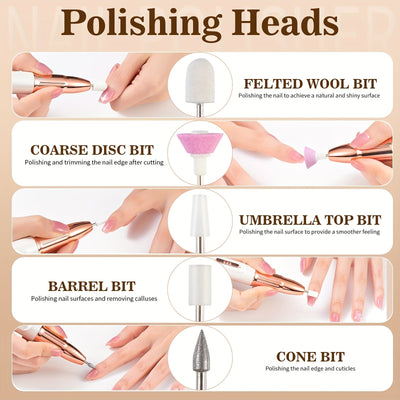 Kit Profesional de Taladro Eléctrico para Uñas Recargable y Portátil con Lima, Herramientas de Pulido para Manicura