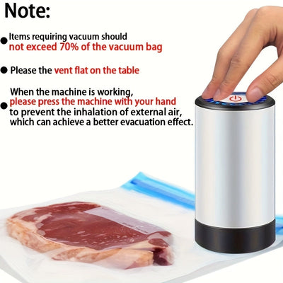 Selladora al Vacío Mini Eléctrica Recargable USB con 3 Tamaños de Bolsas para Almacenamiento Fresco y Libre de Humedad - Máquina Portátil de Sellado a Baja Temperatura para Frutas y Verduras