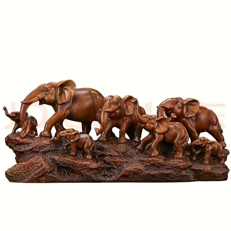 Adorno de Grupo de Elefantes Auspiciosos, Decoración Artesanal Perfecta para la Entrada, Adecuado para Sala de Estar, Mueble de Televisión, Armario de Vinos, Oficina, Regalo de Adornos de Elefante para Inauguración de Casa - 1 pieza